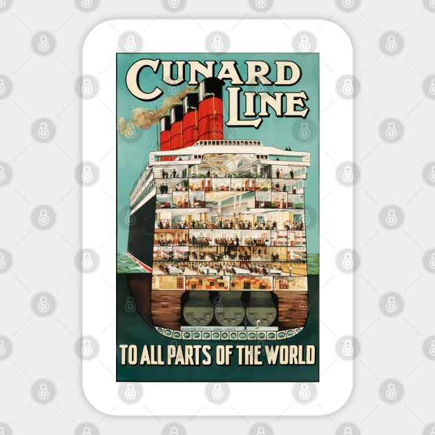 Cunard Line Cruise Liners - Vintage Travel Sticker by Culturio